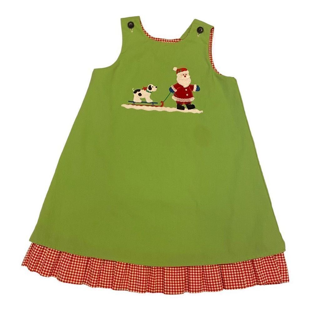 Mulberry Street Reversible Red Green Santa Puppy Christmas Dress‎ Size 6
